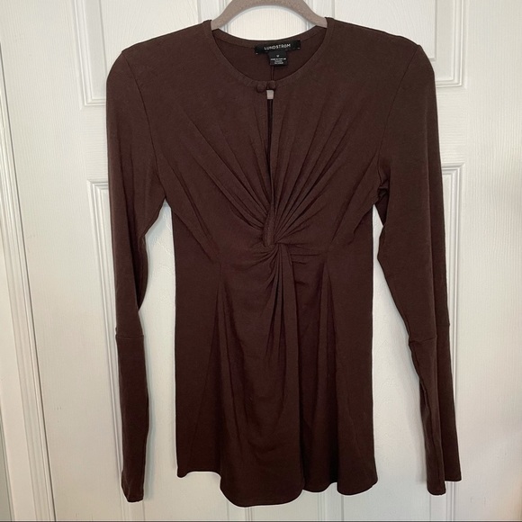 Lundström Brown Cotton Rayon Long Sleeve Top Blouse 12 Made in Canada - Picture 1 of 6